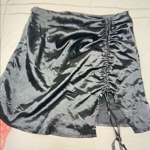 SHEIN Black Satin Ruched Mini Skirt